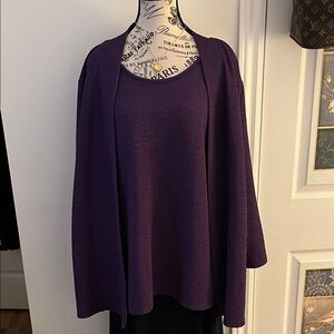 Purple Women's Textured 1PC Attached Open Cardigan and Tank Set